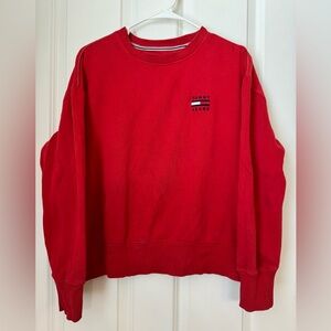 Tommy Jeans Vintage Red Logo Embroidered Sweatshirt Size Medium